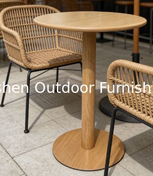 Outdoor Bar Table with Champagne Gold Aluminum Top for Balcony Terrace and Lounge Area Minimalist Design