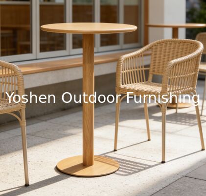 Outdoor Bar Table with Champagne Gold Aluminum Top for Balcony Terrace and Lounge Area Minimalist Design