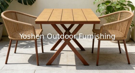 6 Seater Sturdy Aluminum Frame Oval Rattan Dining Table Outdoor for Hotel Resort Courtyard