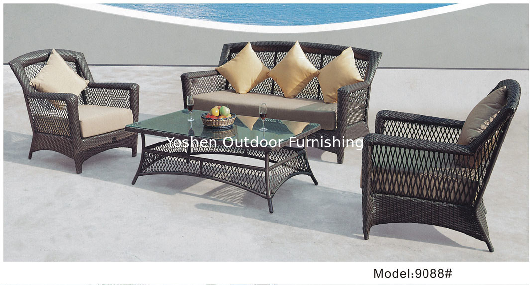4-piece patio outdoor  resin Wicker classic high back sofa with Cushion -9088
