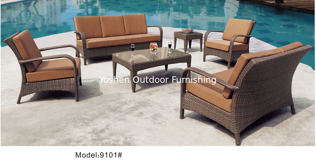 6-piece patio outdoor  wicker rattan deep seat sofa set with single chair loveseat sofa-9101