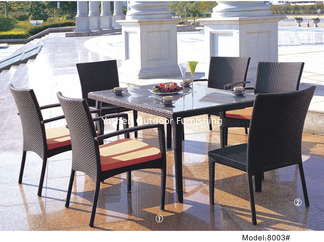 7-piece synthetic rattan wicker outdoor dining table with 2 armless chairs & 4 armchairs-8003