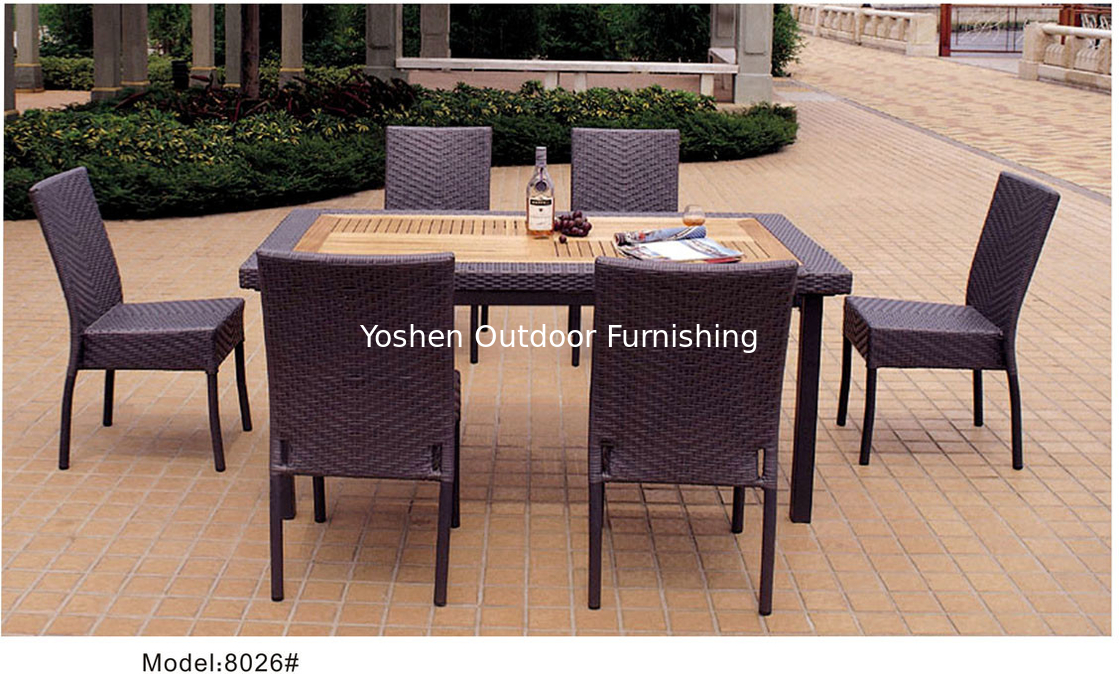 7-piece synthetic rattan wicker outdoor patio teak top garden dining table 6 armlesschairs-8026