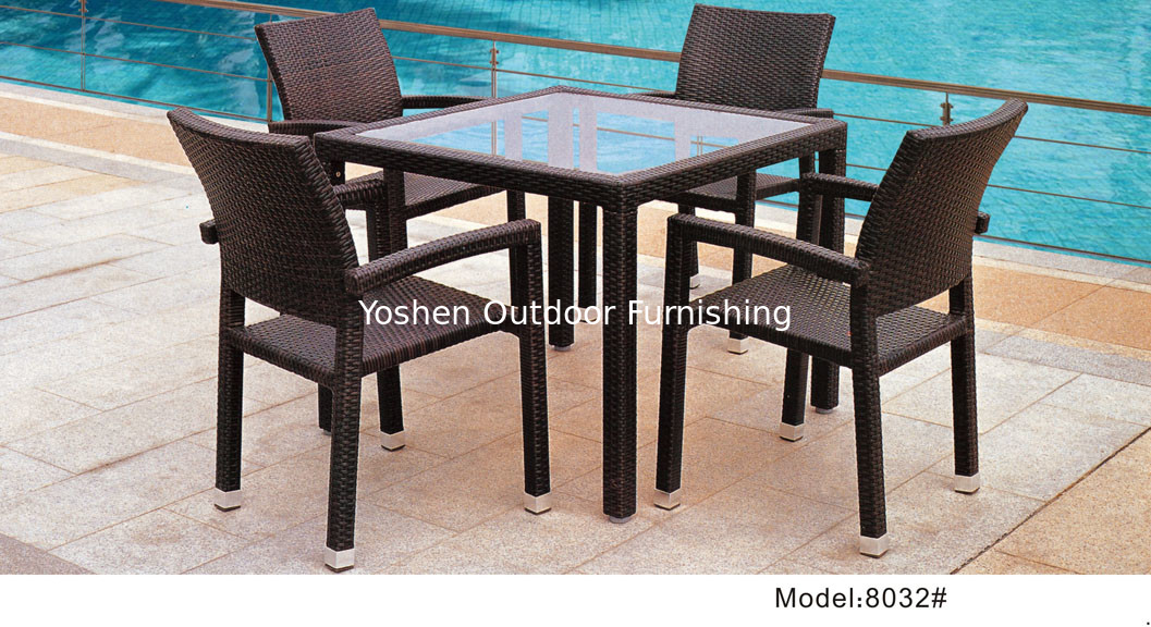 5-piece synthetic rattan wicker outdoor patio glass  top garden dining table 4 armchairs-8032