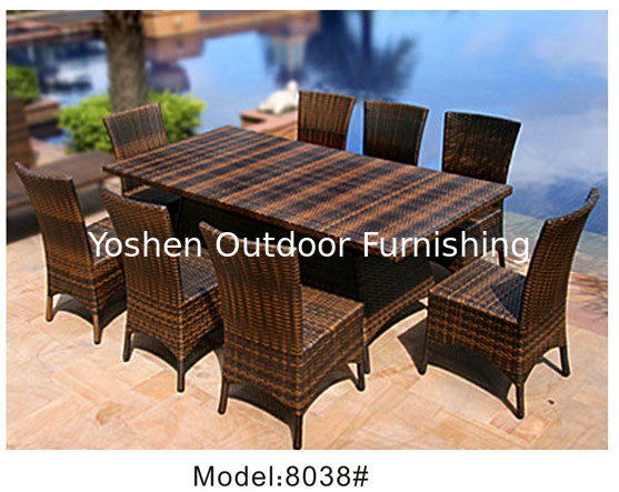 9-piece synthetic rattan wicker outdoor patio classic hotel dining furniture 8 armless chairs-8038