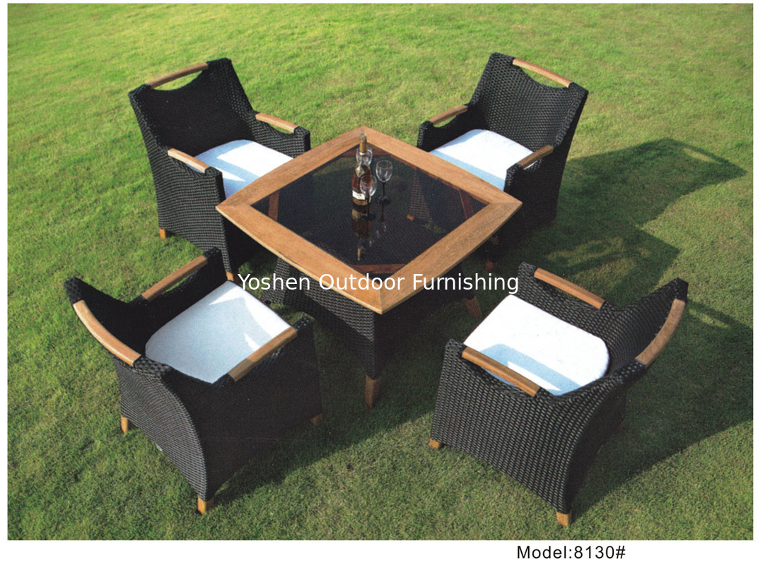 5-piece poly rattan wicker teak handrail hotel dining set outdoor furniture -8130