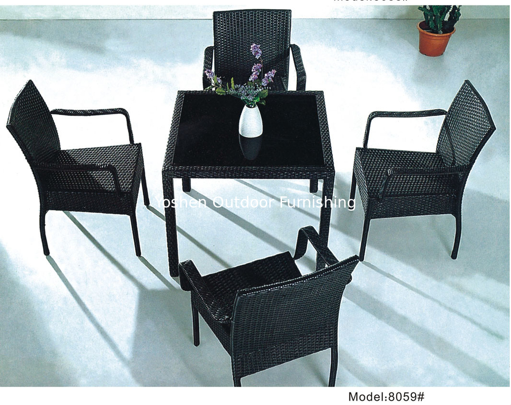 5-piece black PE wicker rattan outdoor patio dining set for 4 people with 4 arm chairs-8059