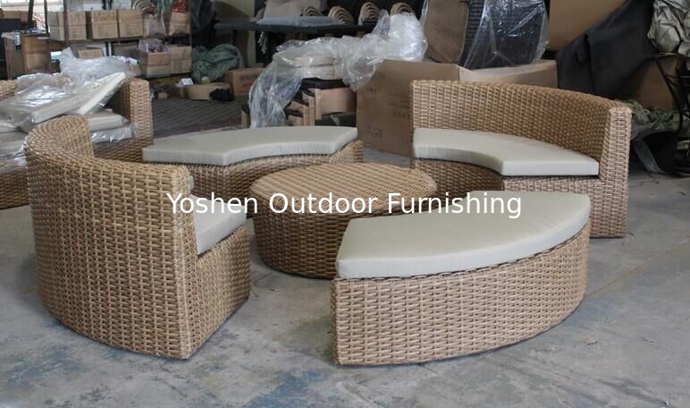5-piece Outdoor rattan furniture sectional round moon shape sofa set commerical funiture-YS5738