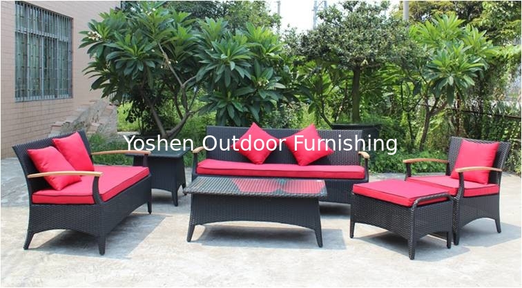 6 piece -Outdoor Rattan Furniture teak wooden 3/2/ single sofa coffee table end table-YS5737