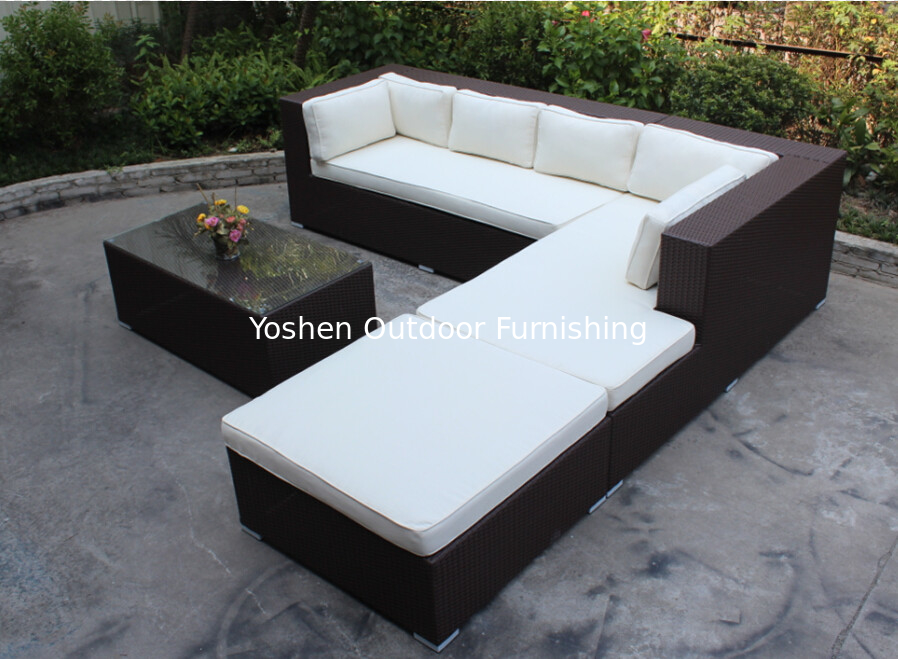 4 piece -L shaped hotel lobby sofa commercial hotel furniture rattan sofa bed set-16202