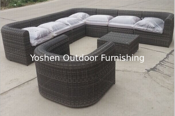 9 piece -L shaped backyard causual wicker rattan sofa set with club chair -16097
