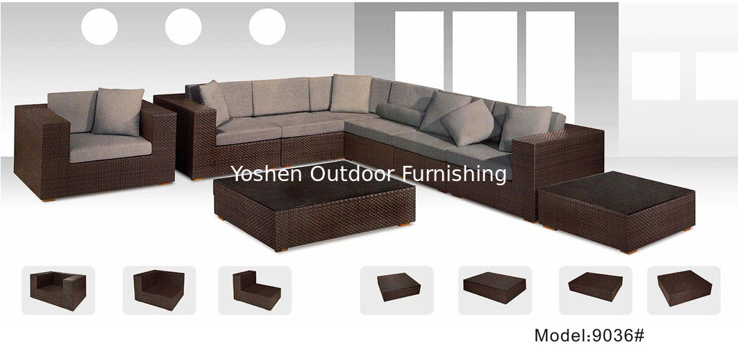 9piece -Commercial modular sofa furniture star hotel sofa & chairs lobby furniture / public furniture rattan sofa  -9036