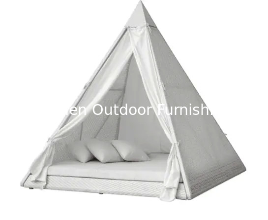 Triangular patio cabana with curtain wicker plastic canopy sunbed backyard rattan UV resist day bed---6106
