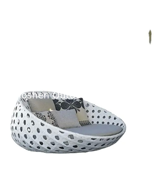 Egg shape wicker relax white hotel day bed rattan garden sun bed luxury plastic lounge bed with cushions--6089