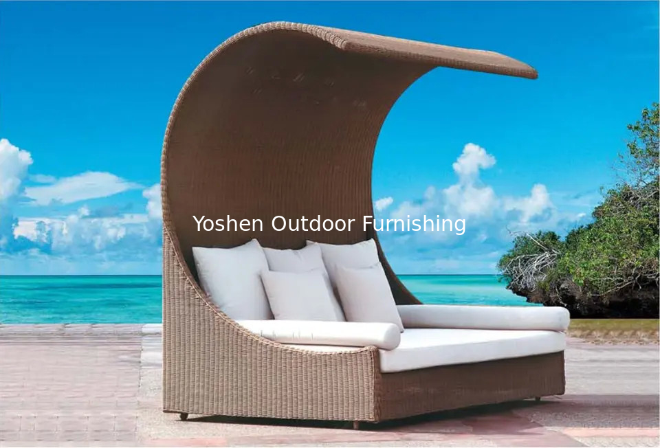Popular resin PE rattan wicker round sofa bed canopy shade pool outdoor daybed with canopy--3001