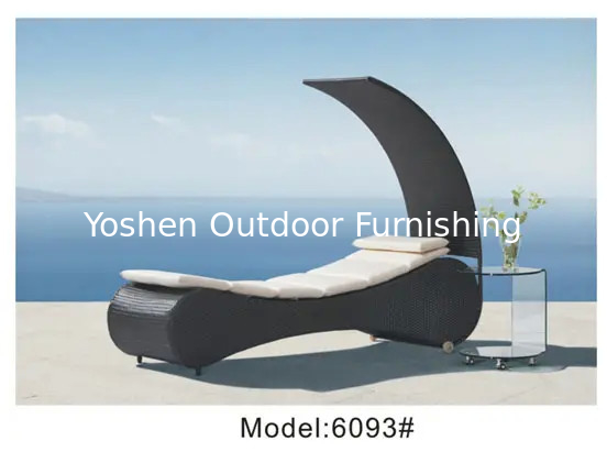 Plastic beach poolside lounge chair rattan wicker chaise lounge chairs canopy bed outdoor with cushion---6093