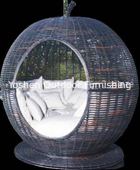 Apple round garden patio cabana wicker plastic canopy sunbed resort rattan UV resist day bed with cushion---6105