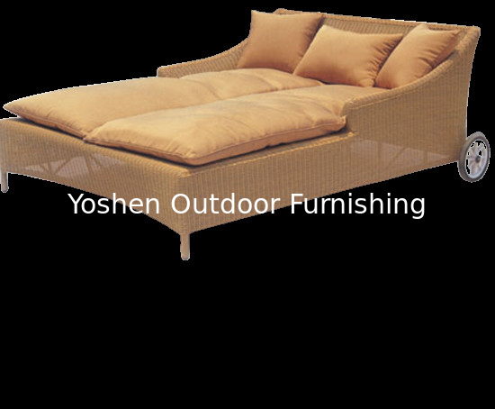 Garden rattan wicker sun lounge outdoor waterproof twins day bed beach pool twins lounger with cushions---6051