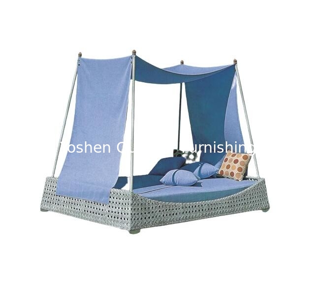 Rattan outdoor beach sunbed with tent canopy queen size rattan bed with canopy---6115