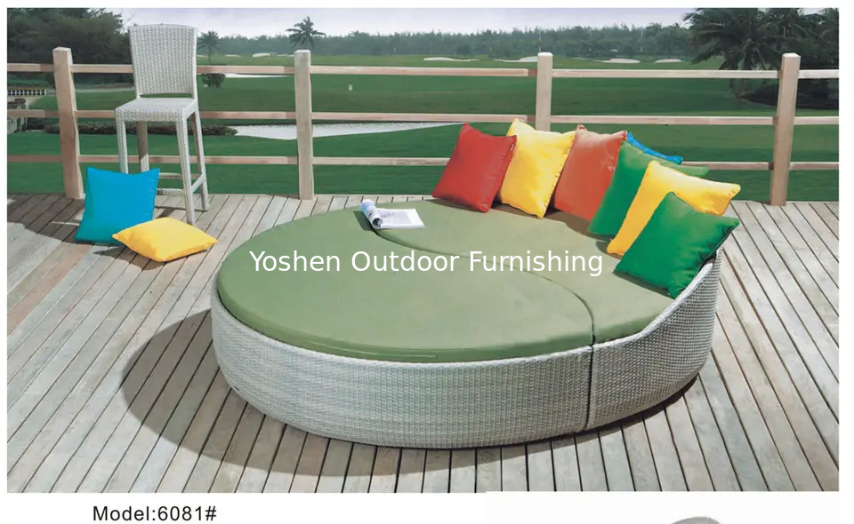 2pcs Garden furniture round garden bed rattan wicker patio lounger tanning bed furniture outside---6081