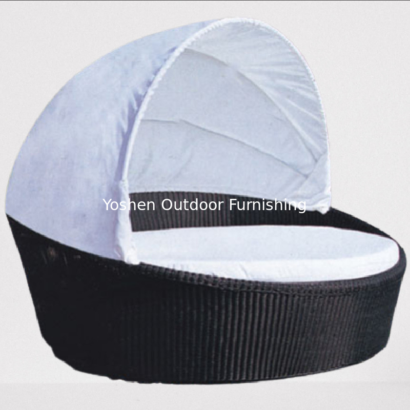 Resort furniture outdoor wicker rattan canopy shade pool resin round sofa bed aluminum sun bed pool--6015