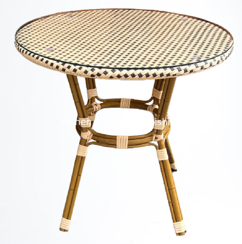 Round Outdoor coffee side table glass top Outdoor Dining Tables wicker rattan Outdoor Bistro Tables---7003