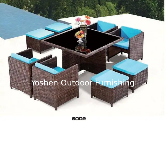 9 pieces outdoor garden patio rattan wicker dining table set with 4 armchairs ottoman---6002