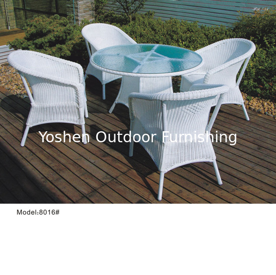 5pcs outdoor furniture manufacturer garden wicker rattan plastic white round dining table dining chairs---8016