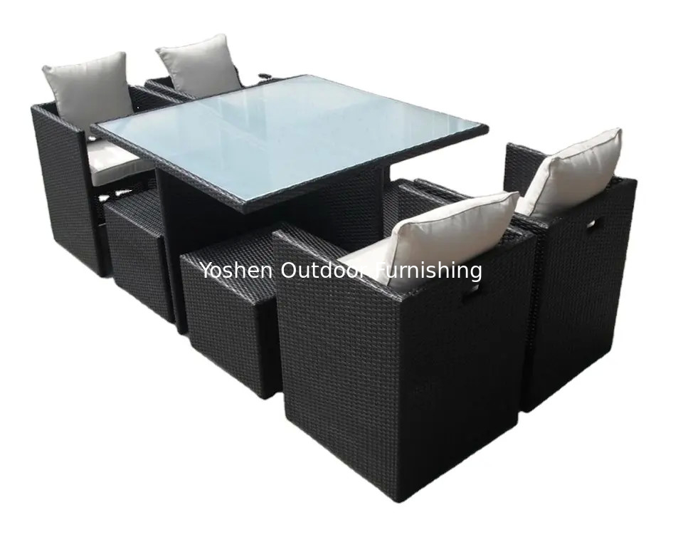 Wicker resin plastic luxury dining table set rattan cube garden furniture dining table 6 seater---8298