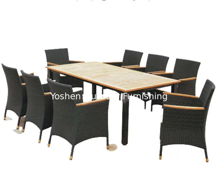 7pcs outdoor Rattan furniture pool side furniture rectangle wooden garden tables with 6 plastic dining chairs---8300