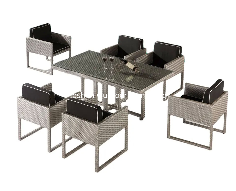 6pcs Garden outdoor patio wicker rattan plastic resin dining furniture set with armchairs and table---8195