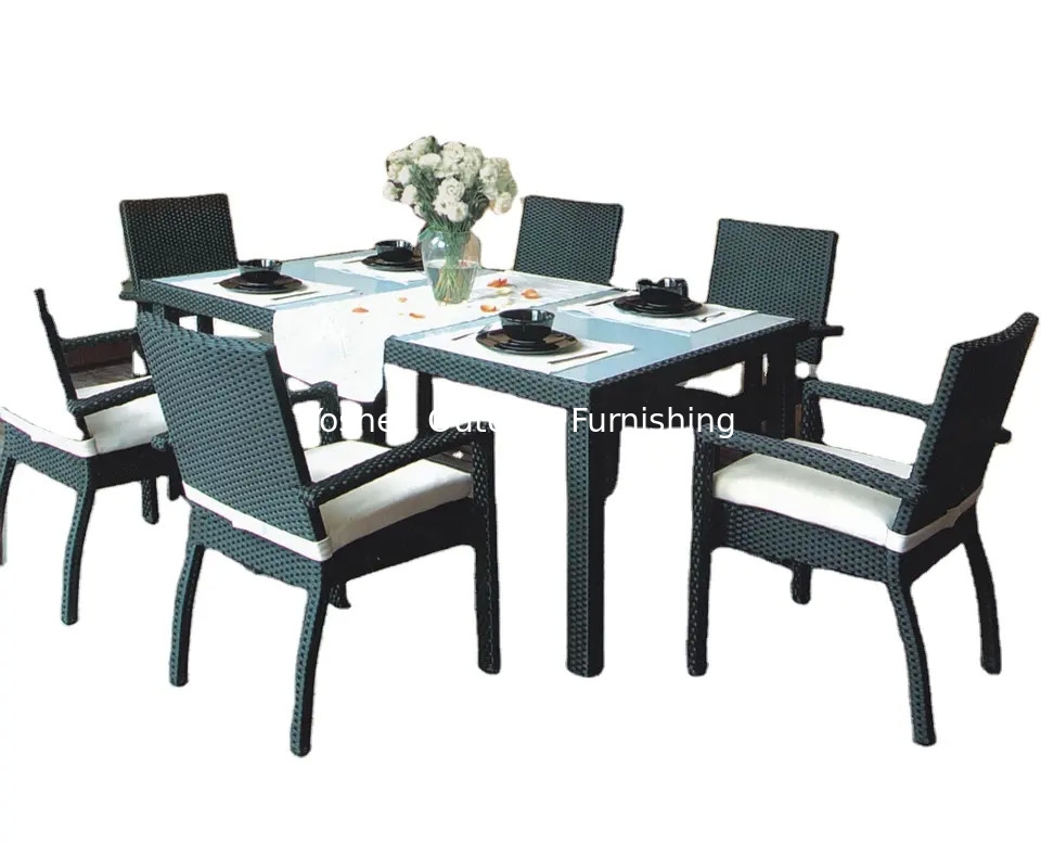 Rattan stack dining chairs outdoor 6 seat arm chairs plastic wicker garden arm less chairs with table---8008