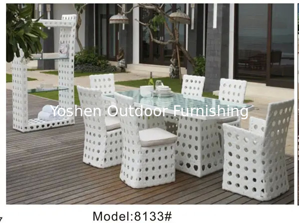 White outdoor furniture 6 seat dining set white flower pattern wedding furniture outdoor pool towel rack---8133