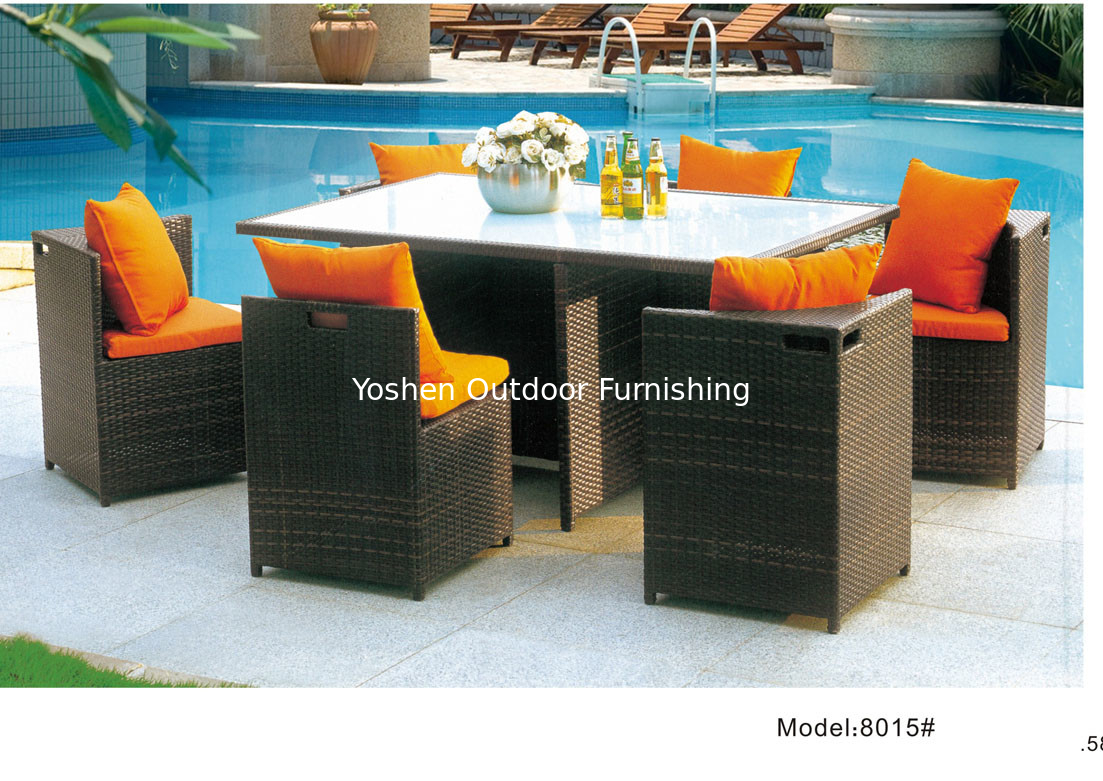 6-piece PE wicker rattan outdoor patio dining set for 4 people with 2 arm chairs and 2 armless chair-8015
