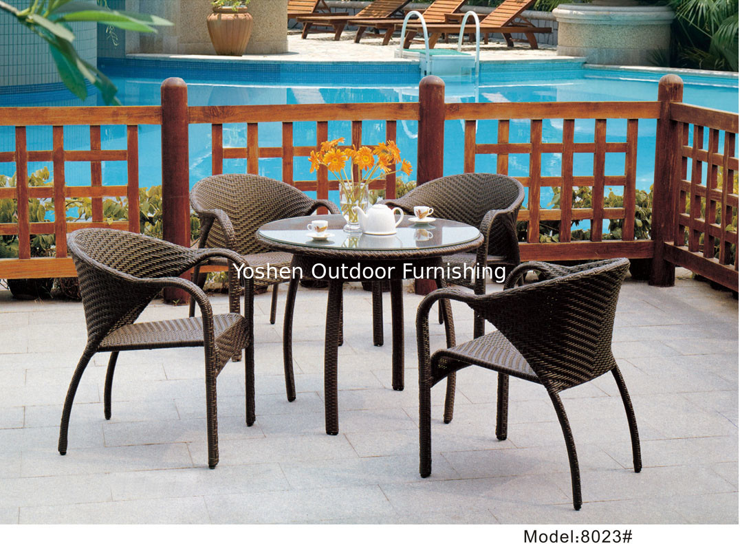 rattan outdoor patio dining set for 4 people with 2 arm chairs and 2 armless chair-8023