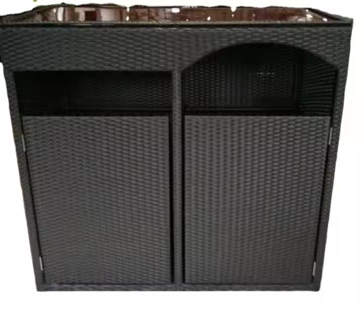 Restaurant Rectangular Wicker Top Serving Cart Rolling Kitchen Trolley Cart With Storage Cabinet