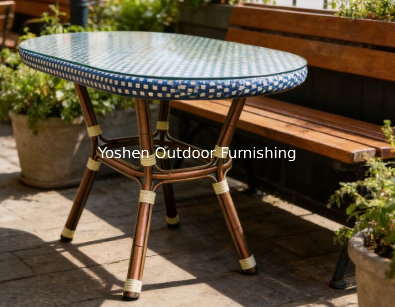 6 Seater Sturdy Aluminum Frame Oval Rattan Dining Table Outdoor for Hotel Resort Courtyard