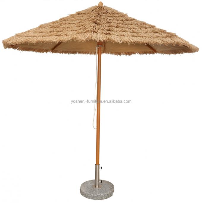 9 FT Aluminum Thatched Tiki Roof Central Pole Beach Umbrella Straw Hula Beach Umbrella 0
