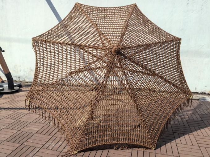 9 ft Coffee Chocolate Outdoor Macrame Beach Umbrella Rope Woven Crochet Umbrella Tassel Fringe Market Umbrella 0