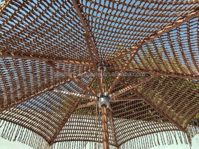 9 ft Coffee Chocolate Outdoor Macrame Beach Umbrella Rope Woven Crochet Umbrella Tassel Fringe Market Umbrella 2