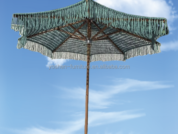 9 ft Green Outdoor Beach Tassel Umbrella Parasol Hotel Crochet Woven Umbrella Macrame Umbrella 0
