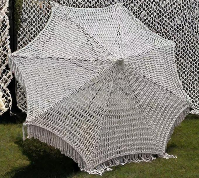 9 ft Green Outdoor Beach Tassel Umbrella Parasol Hotel Crochet Woven Umbrella Macrame Umbrella 6