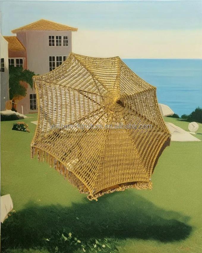 9 ft Green Outdoor Beach Tassel Umbrella Parasol Hotel Crochet Woven Umbrella Macrame Umbrella 8