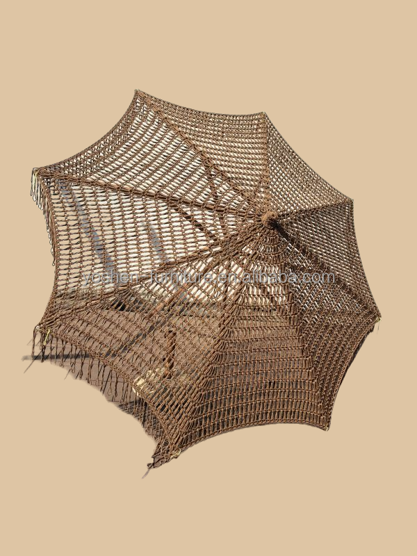 9 ft Green Outdoor Beach Tassel Umbrella Parasol Hotel Crochet Woven Umbrella Macrame Umbrella 9