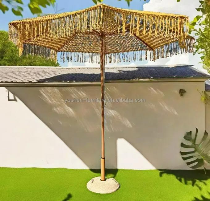 9 ft Yellow INS Trend Resort Umbrella Parasol Woven Crochet Umbrella Tassel Macrame Parasol 0
