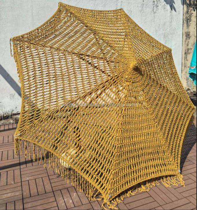 9 ft Yellow INS Trend Resort Umbrella Parasol Woven Crochet Umbrella Tassel Macrame Parasol 1