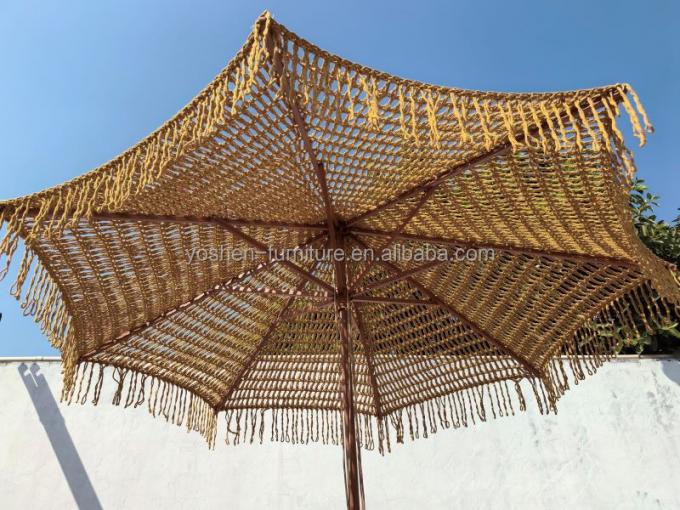 9 ft Yellow INS Trend Resort Umbrella Parasol Woven Crochet Umbrella Tassel Macrame Parasol 2