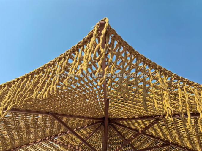 9 ft Yellow INS Trend Resort Umbrella Parasol Woven Crochet Umbrella Tassel Macrame Parasol 4