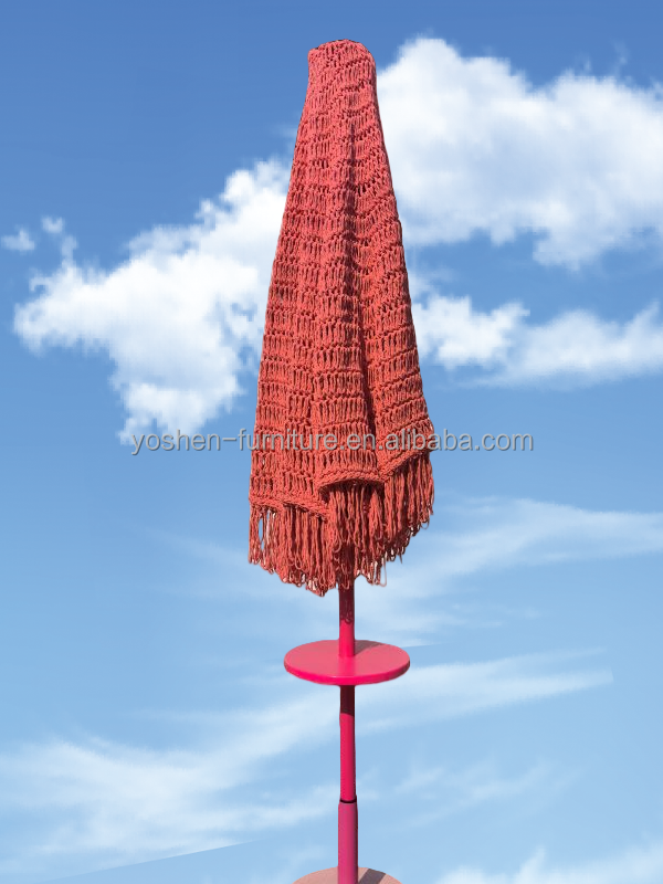 9 ft Red pink Colorful Outdoor Market Umbrella Rope Woven Macrame Umbrella Crochet Woven Umbrella Parasol 2