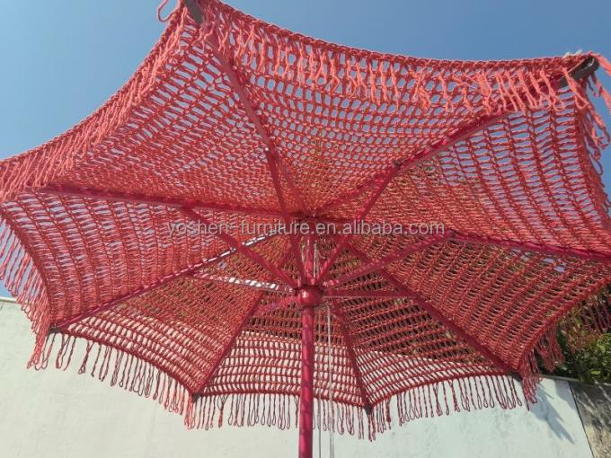 9 ft Red pink Colorful Outdoor Market Umbrella Rope Woven Macrame Umbrella Crochet Woven Umbrella Parasol 3